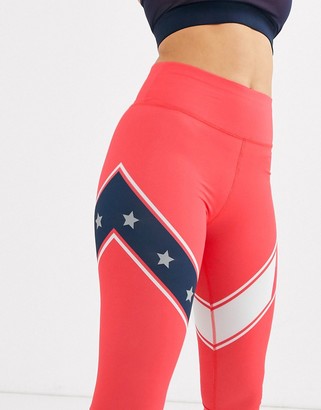 Tommy Hilfiger colour block logo leggings with star detail in red / navy