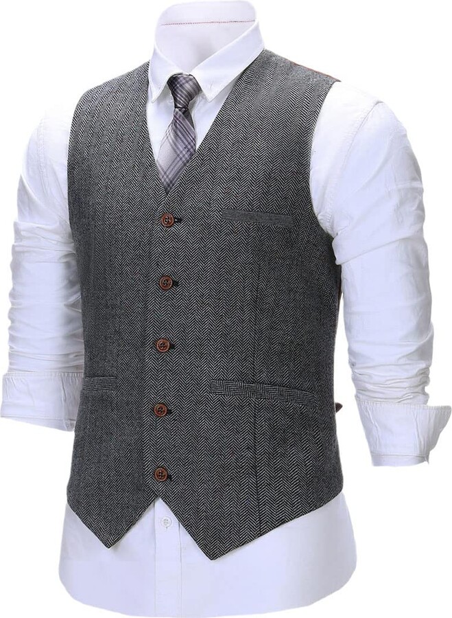 Vogrtcc Men's Wool Tweed Slim Fit Suit Vest Gentleman Business