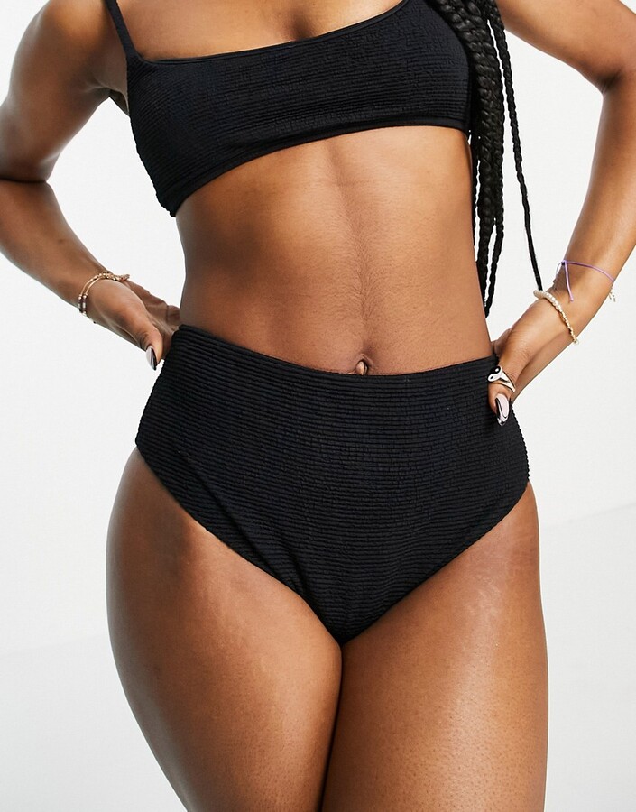 Topshop crinkle high waist bikini bottom in black - ShopStyle Two Piece  Swimsuits