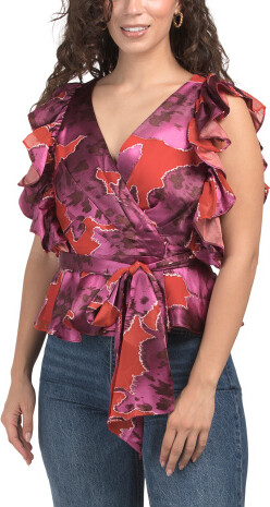 TJMAXX Ruffle Sleeve Wrap Top For Women, Polyester/Viscose