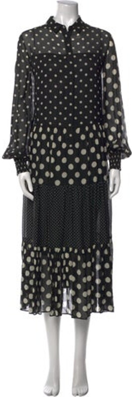 Akris Punto Polka Dot Print Long Dress Akris Punto Shirtdress Black Polka Dot Print Ruffle Embellishment Long Sleeve with Mock Neck Button Closure at Front Designer
