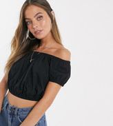 Thumbnail for your product : ASOS Petite DESIGN Petite off the shoulder sun top in cotton in Black