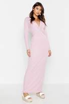 Thumbnail for your product : boohoo Rib Plunge Knot Front Stripe Maxi Dress