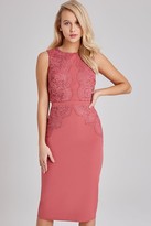 Thumbnail for your product : Little Mistress Cassidy Sienna Blush Lace-Trim Pencil Dress