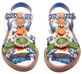 Thumbnail for your product : Dolce & Gabbana Majolica Crystal Embellished Leather Sandals - Womens - Blue Multi