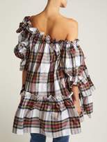 Thumbnail for your product : Isa Arfen Decadence Off The Shoulder Silk Plaid Top - Womens - White Multi