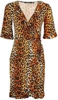 Thumbnail for your product : boohoo Tall Leopard Print Ruffle Wrap Dress