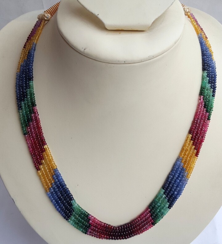 Etsy Genuine Precious Gemstones ~ Smooth Rondelles Ruby | Blue Sapphire Emerald Yellow Sapphire 238 Carats 5 Strands 3-3.5 Mm