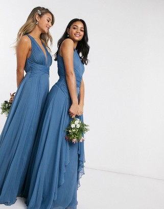 ASOS DESIGN Bridesmaid pinny maxi dress with ruched bodice and layered  skirt detail in blue - ShopStyle