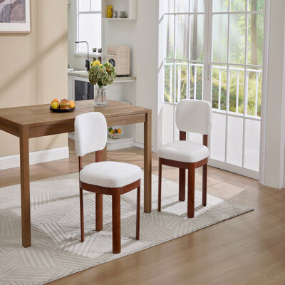 Latitude Run Set Of 2 Dining Chairs, Farmhouse Woodenen Dining Chairs, Modern Fabric Upholstered Dining Room And Kitchen Chairs, Accent Natural Wooden Legs, Armles