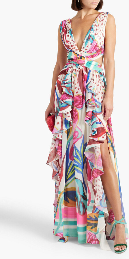 PatBO Flora cutout ruffled georgette maxi dress - ShopStyle