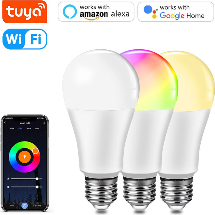 Globvat 220V 110V 10W 15W 20W Tuya WiFi LED Light Bulb RGB+WW+CW E27 Smart Alexa Lamp Compatible with Alexa Google Home Smart Life APP