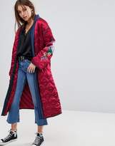 Thumbnail for your product : Glamorous Premium Wrap Jacket In Quilted Satin With Floral Embroidery