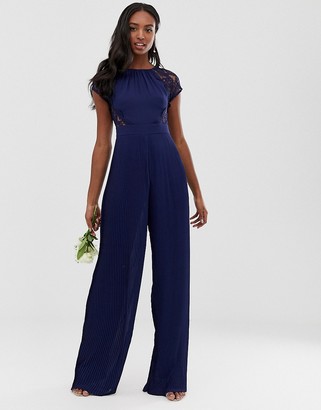 TFNC Tall lace detail jumpsuit in navy