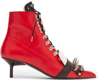 Marques Almeida Spike Embellished Lace Up Kitten Heel Boots - Womens - Black Red