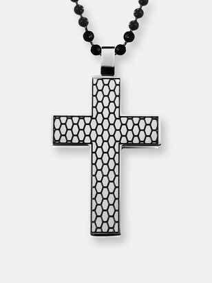 Stainless Steel Brushed & Polished Black IP Textured Cross Necklace 35x24mm 