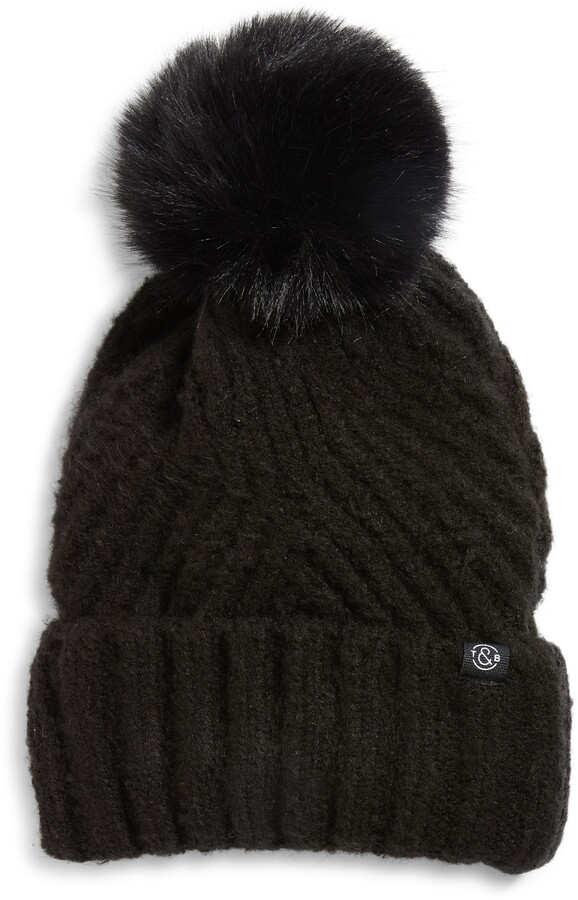 Pistil 166986 Womens Foxie Faux Fur Pom-Pom Beanie Hats Ivory Size One Size 