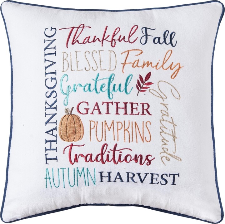 C&F Home Fall Thankful Gather Blessed Font 100% Cotton Accent Throw Pillow 18" x 18"