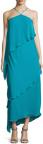 Thumbnail for your product : Halston Asymmetric Tiered-Ruffle Halter Gown, Teal