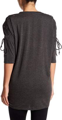 Bobeau Lace Up Sleeve Cocoon Knit Top