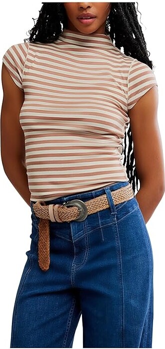 Free People We The Free Lola Striped T-Shirts Women's Clothing Otter Combo : MD (Women's 8-10), Cotton/Elastane/Lyocell