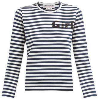 Comme des Garcons Girl Girl - Striped Long Sleeved Cotton Jersey T Shirt - Womens - Navy White