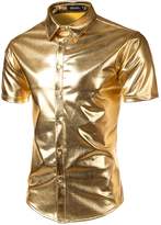 Thumbnail for your product : JOGAL Mens Metallic Nightclub Styles Short Sleeves Button Down Dress Shirts Large