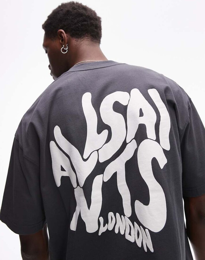 AllSaints Orlando back print T-shirt in jackson blue