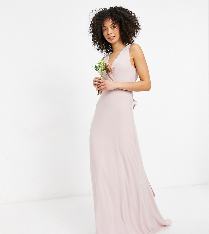 TFNC Tall bridesmaid plunge front bow back maxi dress in mink - ShopStyle
