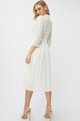 Little Mistress Alice White Crochet Top Midi Dress With Pleated Skirt -  ShopStyle