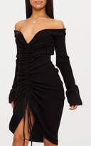 Thumbnail for your product : PrettyLittleThing Black Ruched Knit Extreme Sleeve Midi Dress