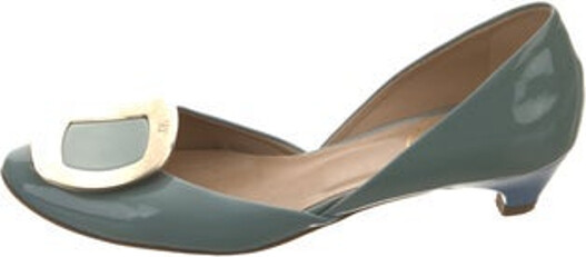 Roger Vivier Patent Leather D'Orsay Pumps Blue & Green Square-Toes Designer