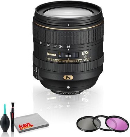 Nikon International Nikon AF-S DX NIKKOR 16-80mm f/2.8-4E ED VR Lens with Cleaning Kit and Filter Kit (Renewed)