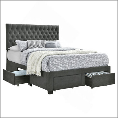 Lark Manor Newport Grey Upholstered 4-Drawer Tufted Eastern King Storage Bed