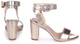 Thumbnail for your product : Linzi Millie Gold Metallic Open Toe Block Heels With Ankle Strap And Buckle Detail