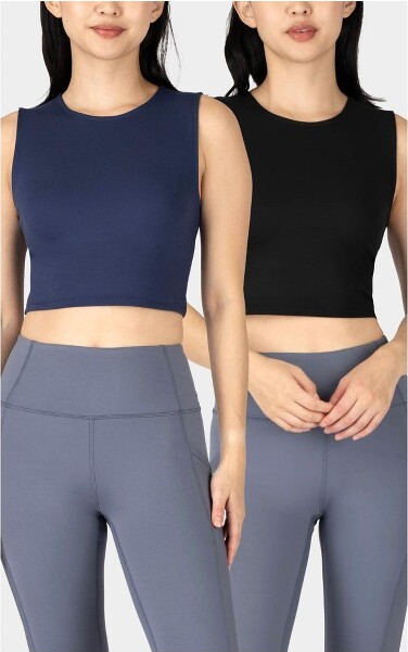 Yogalicious 2 Pack Nicki Pure Cloud Basic Fitted Muscle Cropped Tank Top -  Naval Academy/Black - X Large - ShopStyle