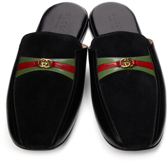 Gucci Black Suede GG Supersofty Slip-On Loafers