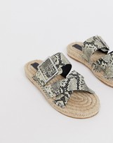 Thumbnail for your product : ASOS DESIGN Jazz leather buckle espadrille slider in snake