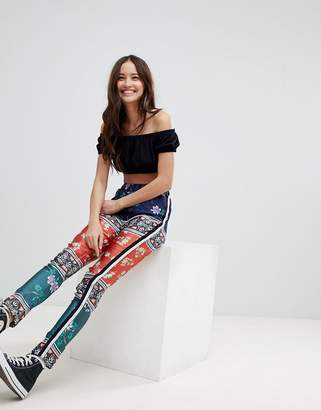 Glamorous Floral Tapered Pants With Side Stripe