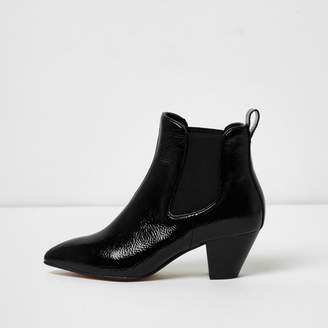 River Island Womens Black patent western ankle boots
