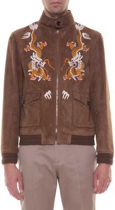 Gucci Suede Bomber Jacket With Embroideries