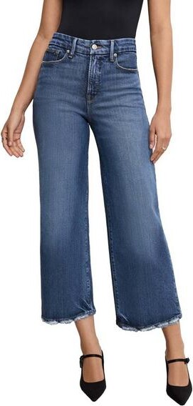 Good American Women's Soft-Tech Good Waist Cropped Palazzo Wide Leg Jeans Indigo 10 26.5