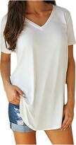 Thumbnail for your product : Bigwei Fashion Woman V-Neck Short Sleeve Tops T-Shirt Summer Solid Loose Blouse Gray