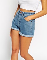 Thumbnail for your product : ASOS High Waist Denim Mom Shorts in Mid Wash