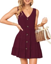 Thumbnail for your product : PLMOKEN Women's Summer Sleeveless V Neck Button Down Casual Swing Tunic Dress with Pocket (M