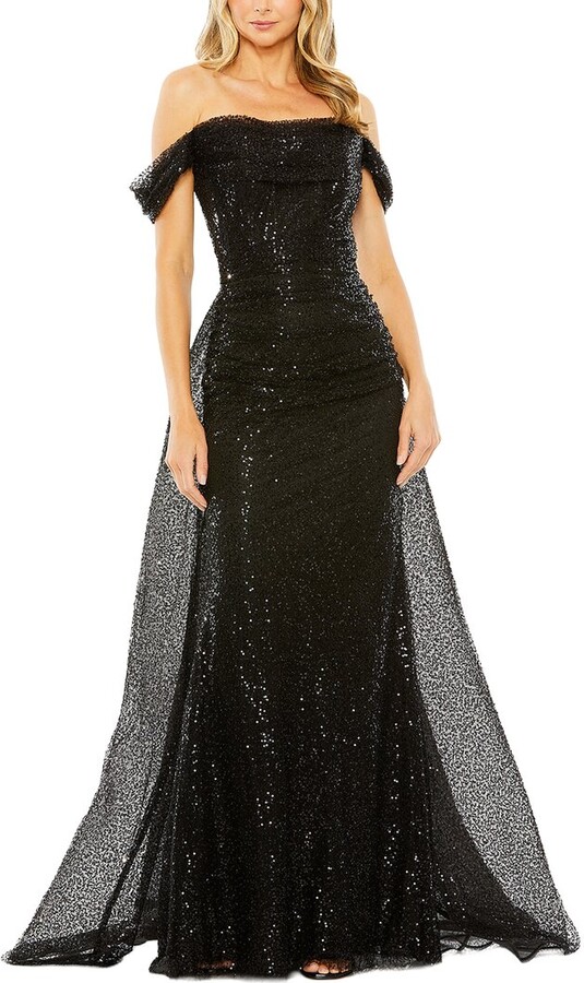 Mac Duggal Off The Shoulder Sequin Panel Train Dress