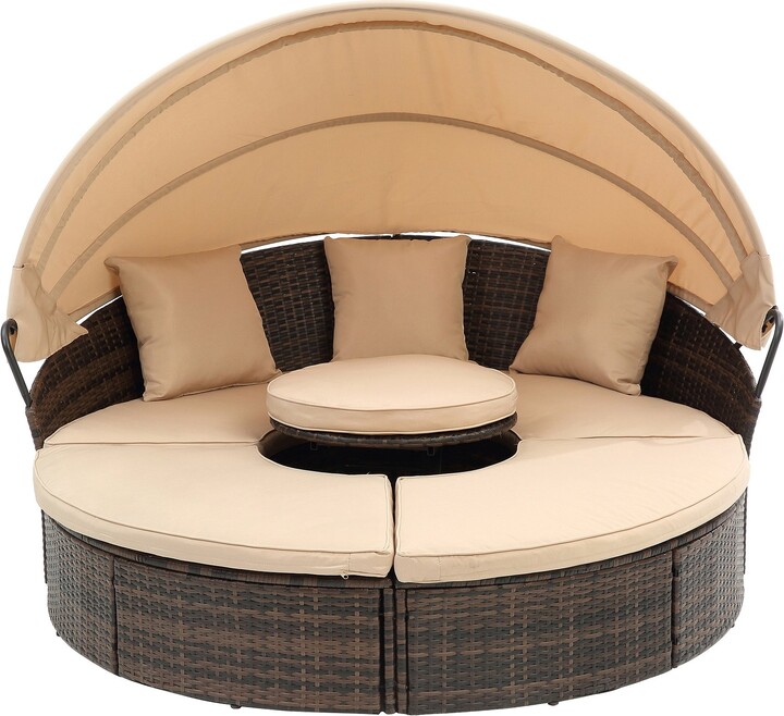 Rattan Round Lounge with Canopy Canopy Bed Outdoor Wicker Outdoor Sofa