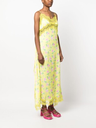 MSGM Floral-Print Draped Maxi Dress