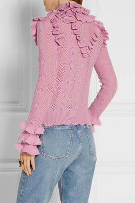 Gucci Ruffled Pointelle-knit Wool-blend Sweater - Baby pink