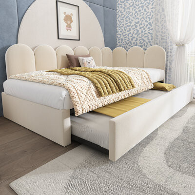 Mercer41 Upholstered Daybed With Pull - Out Bed, Ideal For Guests, Kids And Small Spaces, Featuring Metal Slatted Frame And Comfortable Velvet